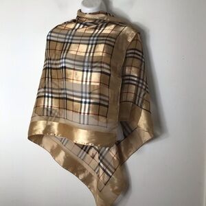 Glossy Plaid Satin Square Scarf in Tan, Black, Ivory nova check design women